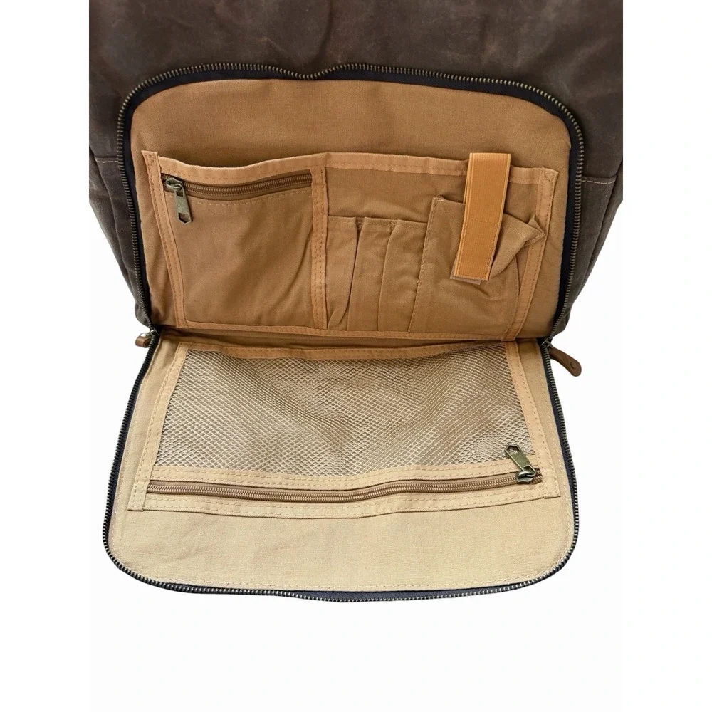 ZB Messenger Bag Canvas- Leather- Waterproof- Adjustable Strap Brown